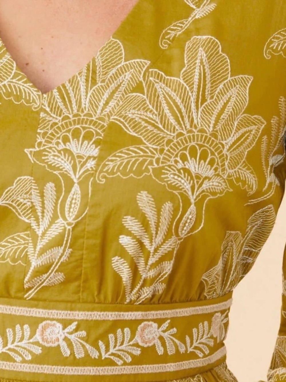 Embroidered Spartina 449 Dress Mustard Chartreuse Yellow Floral Midi Maxi XXL - Picture 3 of 14